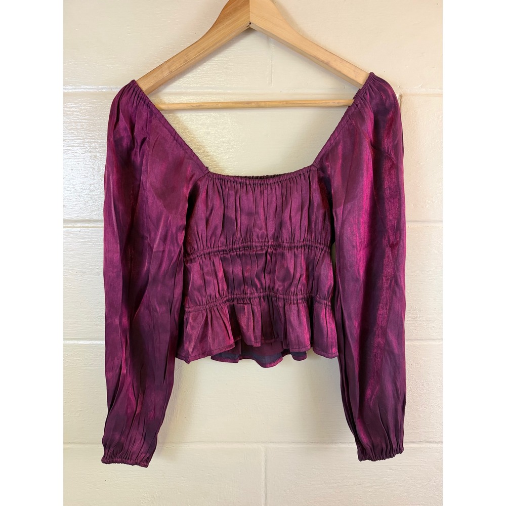 Adelyn Rae Remy Ruched Blouse Womens XS Shimmer Smock - Picture 3 of 11